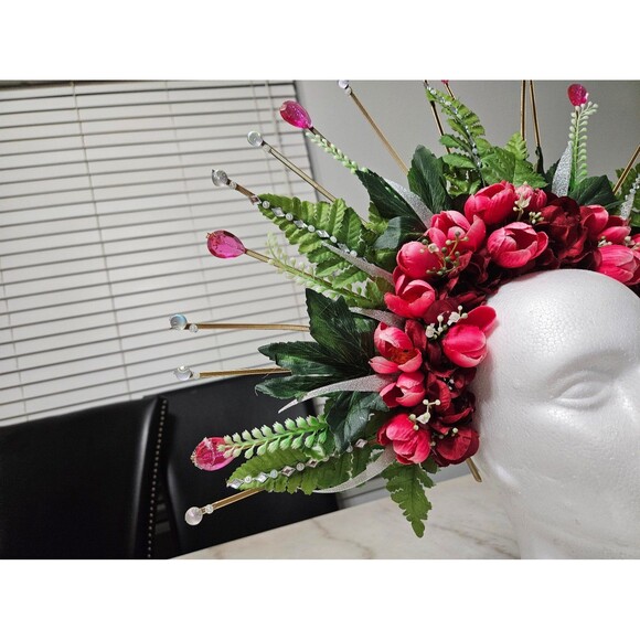 NEW Flower Halo Crown Fuchsia, Floral Headpiece, Handmade - Picture 5 of 10